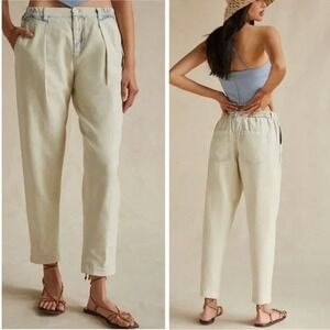 ANTHROPOLOGIE Pants Size M Light Acid Wash High Rise Denim Beach Paper Bag Waist